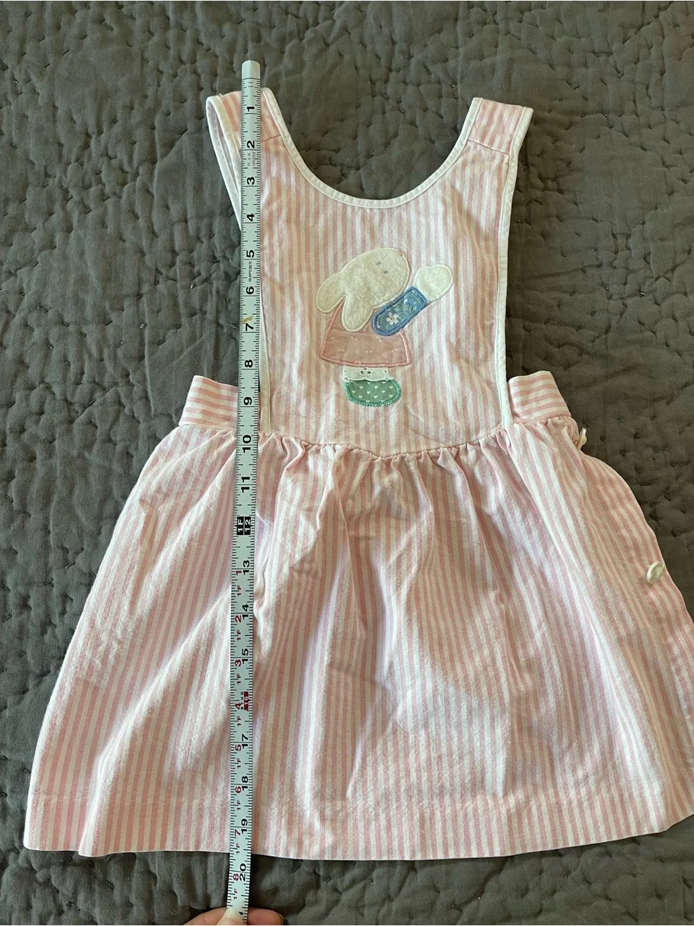 Vintage Ruth Scharf Pink White Striped Girls Overall Dress Bunny Appliqué 4T
